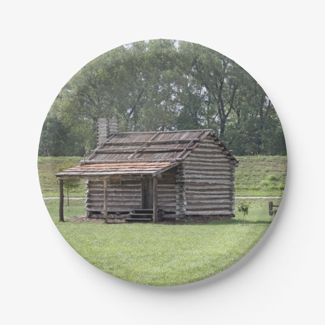 Plato De Papel Foto Rustic Log Cabin (Anverso)