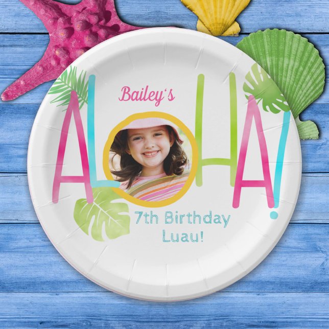 Plato De Papel Foto tropical de cumpleaños de Aloha Luau (Subido por el creador)