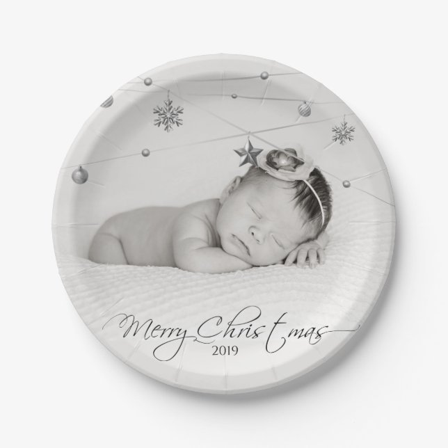 Plato De Papel Foto y caligrafía de Navidades personalizados (Anverso)