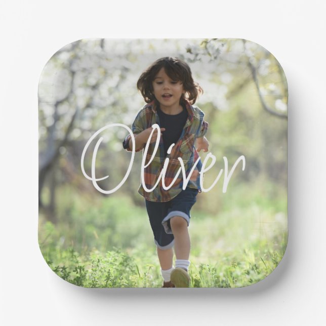 Plato De Papel Fotografía de cumpleaños de chicos personalizados  (Anverso)