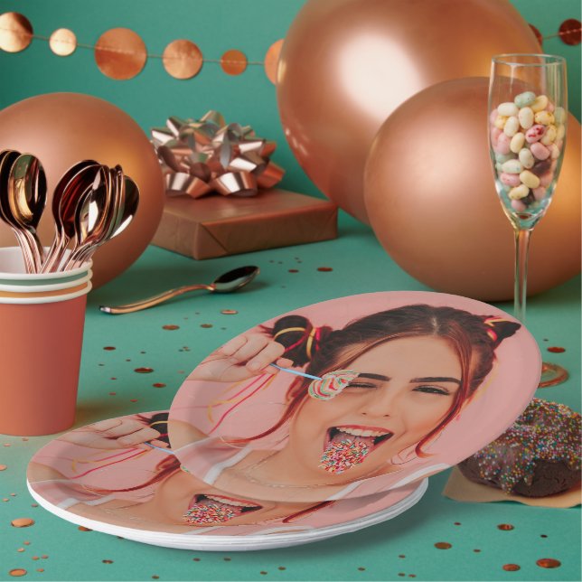 Plato De Papel Fotografía personalizada Face Selfie Simple Modern (Multi)