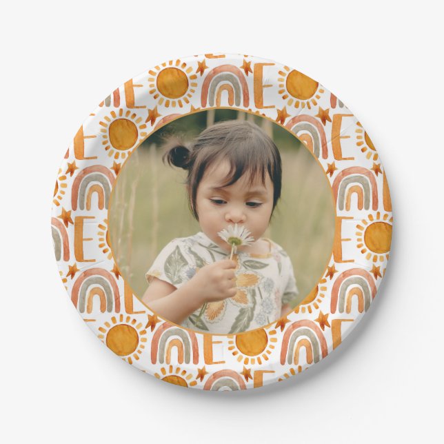 Plato De Papel Fotografía personalizada "One" Rainbow & Sunshine  (Anverso)