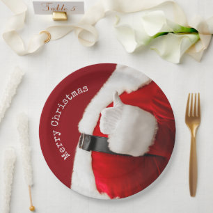Plato De Papel Fotografía vintage de Santa Claus con texto de máq