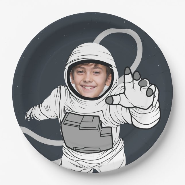 Plato De Papel Fotos de astronauta Cumpleaños (Anverso)