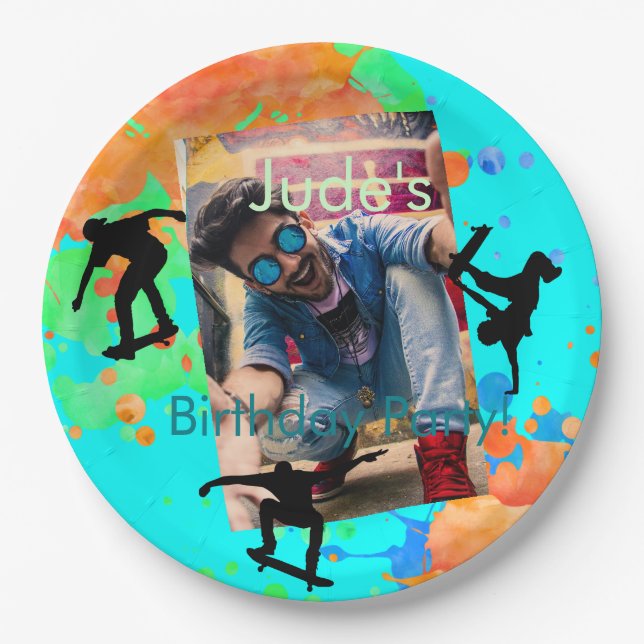 Plato De Papel Fotos de skateboard Cumpleaños, Placas de papel Fi (Anverso)