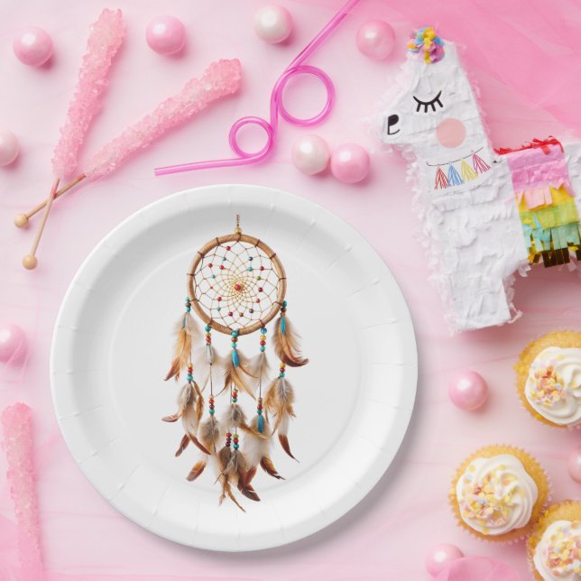 Plato De Papel Fotos tribales del Boho americano nativo Dreamcatc (Fiesta)