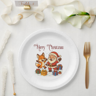 Plato De Papel Fox and Santa Christmas Paper Plate