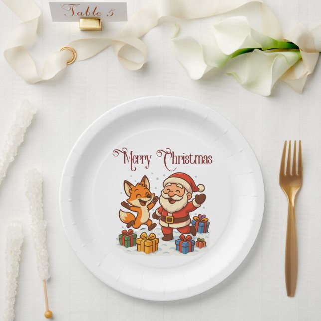 Plato De Papel Fox and Santa Christmas Paper Plate (Boda)