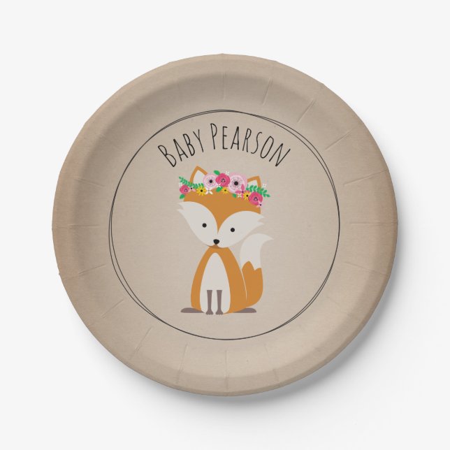Plato De Papel Fox Baby Shower de encargo inspirado de papel de (Anverso)