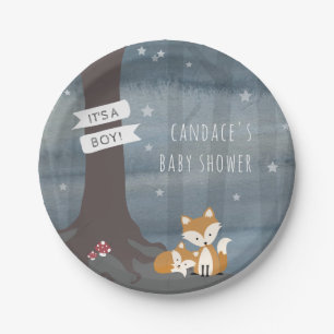 Plato De Papel Fox Baby Shower de la noche del arbolado