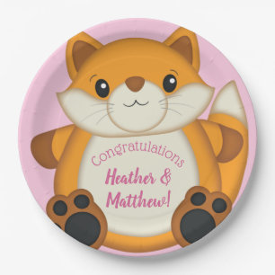 Plato De Papel Fox Baby Shower Pink