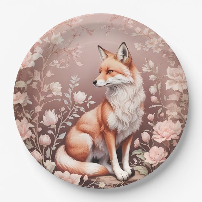Plato De Papel Fox con floral rosada de ensueño (Anverso)