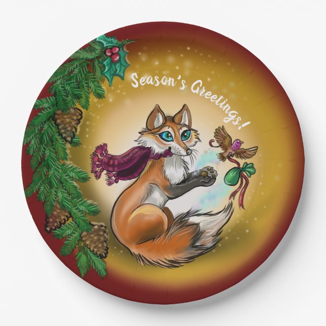 Plato De Papel Fox de regalo de Navidad (Anverso)
