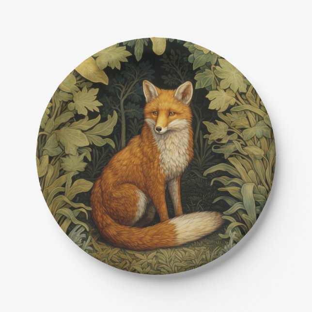 Plato De Papel Fox en el bosque, estilo Art Nouveau (Anverso)
