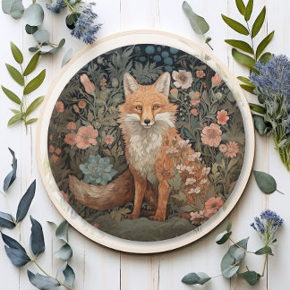 Plato De Papel Fox en el jardín de otoño estilo William Morris