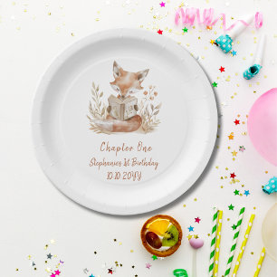 Plato De Papel Fox leyendo un Fiesta de primer cumpleaños de un c