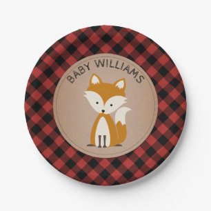 Plato De Papel Fox Lumberjack Plaid Baby Shower