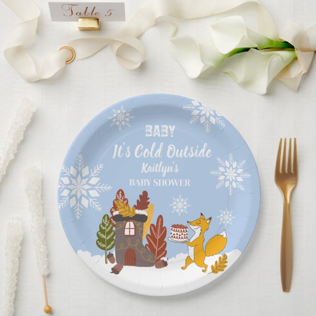 Plato De Papel Fox Winter Baby Shower hace frío afuera (Boda)