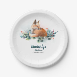 Plato De Papel Fox Winter Woodland Baby Shower