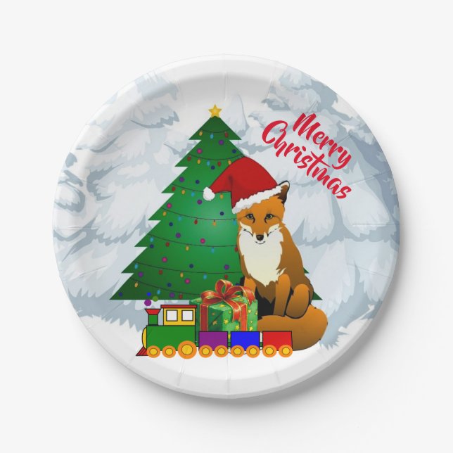 Plato De Papel Fox y Árbol de Navidad para fiestas de feriado inf (Anverso)