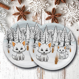 Plato De Papel Foxes Árticos - Paisaje invernal