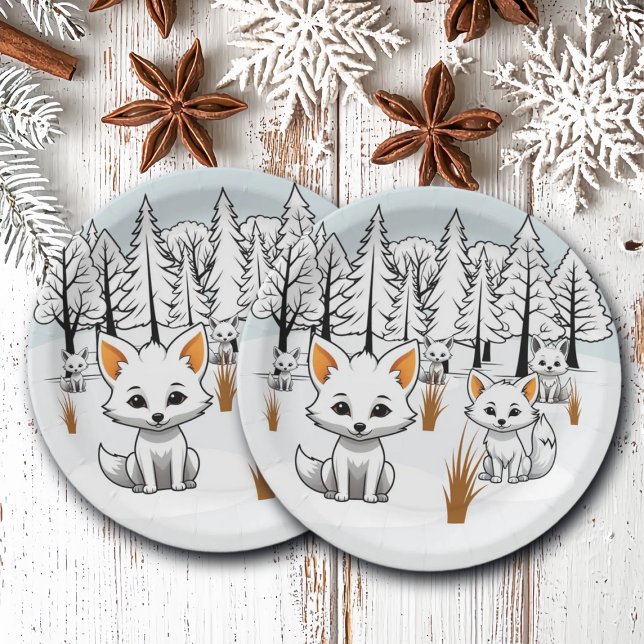 Plato De Papel Foxes Árticos - Paisaje invernal (Subido por el creador)