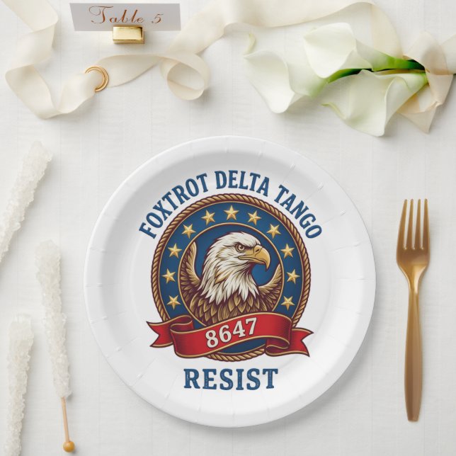 Plato De Papel Foxtrot Delta Tango Resistir (Boda)