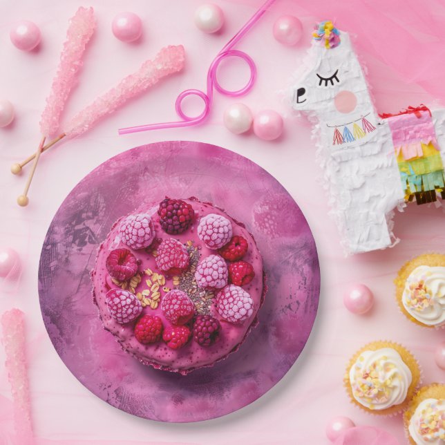 Plato De Papel frambuesas, (Fiesta)