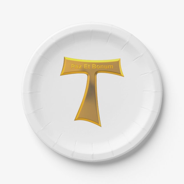 Plato De Papel Franciscan Tau Cross Pax Et Bonum Gold Metallic (Anverso)