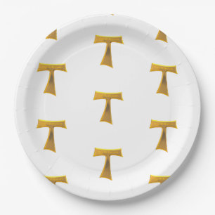 Plato De Papel Franciscan Tau Cross Pax Et Bonum Gold Metallic