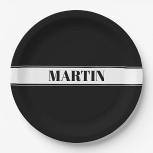 Plato De Papel Frania Negra y Blanca con Nombre Personalizado