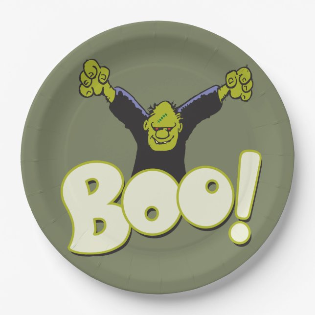 Plato De Papel Frankie Monster Superhero Frankenstein Halloween (Anverso)