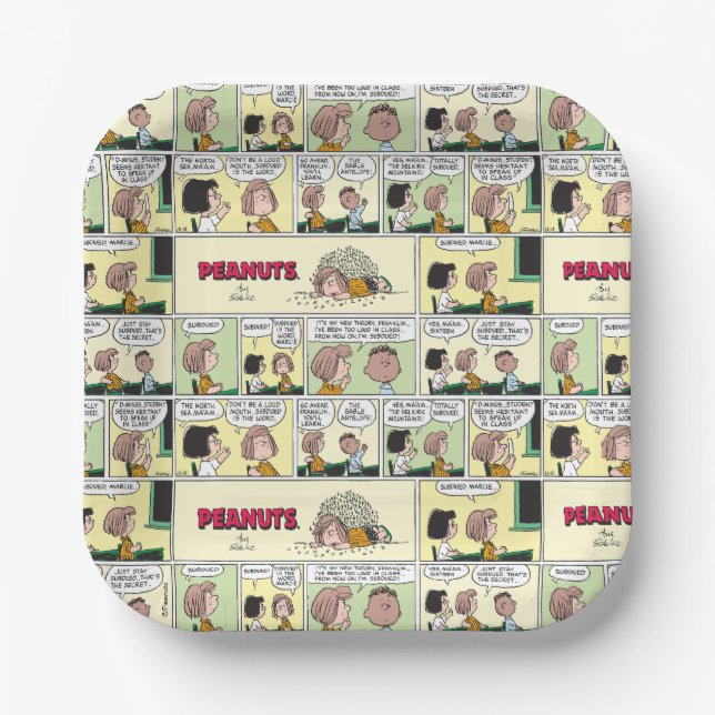 Plato De Papel Franklin, Peppermint Patty & Marcie | Clase matemá (Anverso)