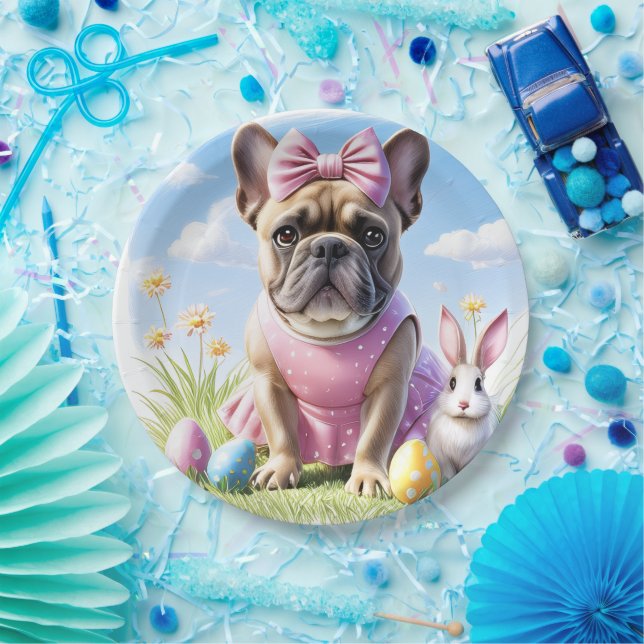 Plato De Papel Französische Bulldogge Frohe Ostern French Bulldog (Fiesta)