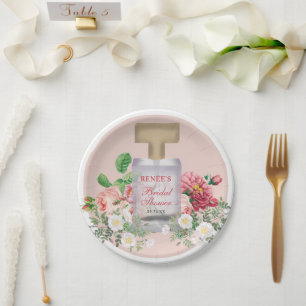 Plato De Papel Frasco de perfume rosa sonrosado para ducha nupcia