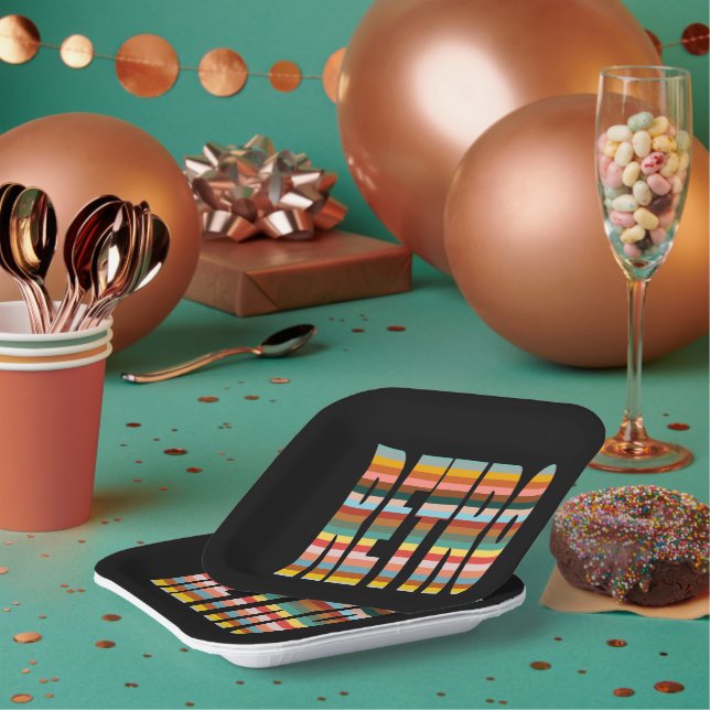 Plato De Papel Frases de palabras retro coloridas (Multi)