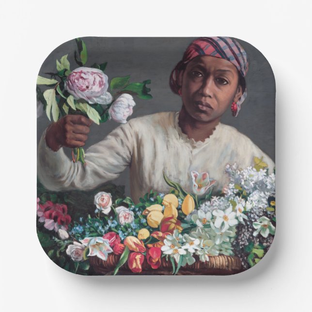 Plato De Papel Frederic Bazille - Joven mujer con peonías (Anverso)