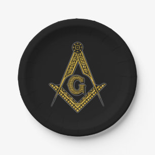 Plato De Papel Freemason (negro y oro)