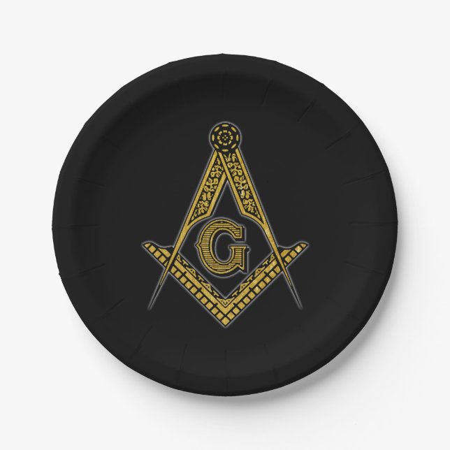 Plato De Papel Freemason (negro y oro) (Anverso)