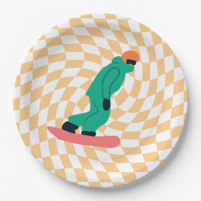 Plato De Papel Freerid Snowboarder En Green Suit Checkpoint (Anverso)