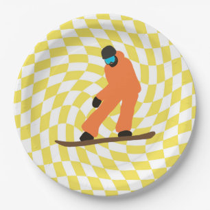 Plato De Papel Freerid Snowboarder En Naranja Suit Checkered
