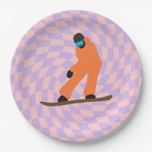 Plato De Papel Freerid Snowboarder En Naranja Suit Checkered