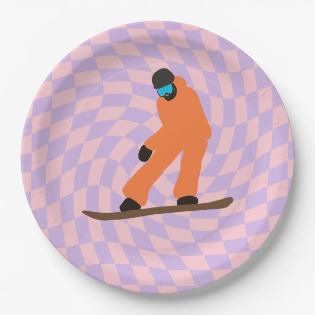Plato De Papel Freerid Snowboarder En Naranja Suit Checkered (Anverso)