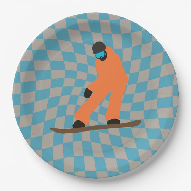 Plato De Papel Freerid Snowboarder En Naranja Suit Checkered (Anverso)