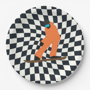 Plato De Papel Freerid Snowboarder En Naranja Suit Checkered