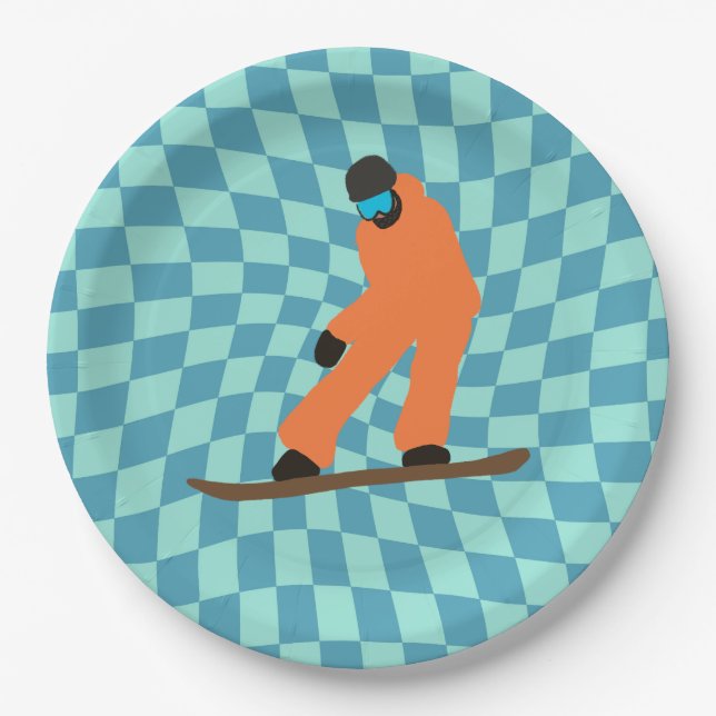 Plato De Papel Freerid Snowboarder En Naranja Suit Checkered (Anverso)