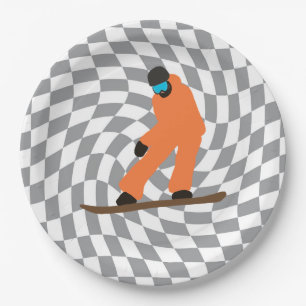 Plato De Papel Freerid Snowboarder En Naranja Suit Checkered
