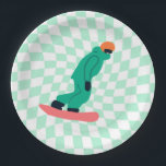 Plato De Papel Freerider Snowboarder En Casa Verde<br><div class="desc">ilustracion de Guay caprichoso arte de coloridos snowboard,  snowboard downhill in mountain,  on new snow en polvo. Snowboard y deportes al aire libre de Navidad. Regalos de Snowboard. Regalos del equipo de Snowboard. Retro rebajó los cheques de snowboard a cuadros.</div>
