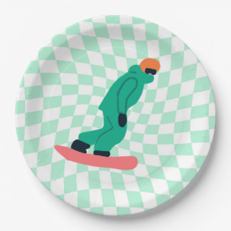 Plato De Papel Freerider Snowboarder En Casa Verde