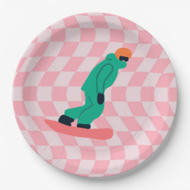Plato De Papel Freerider Snowboarder Green Suit Checkered Pink